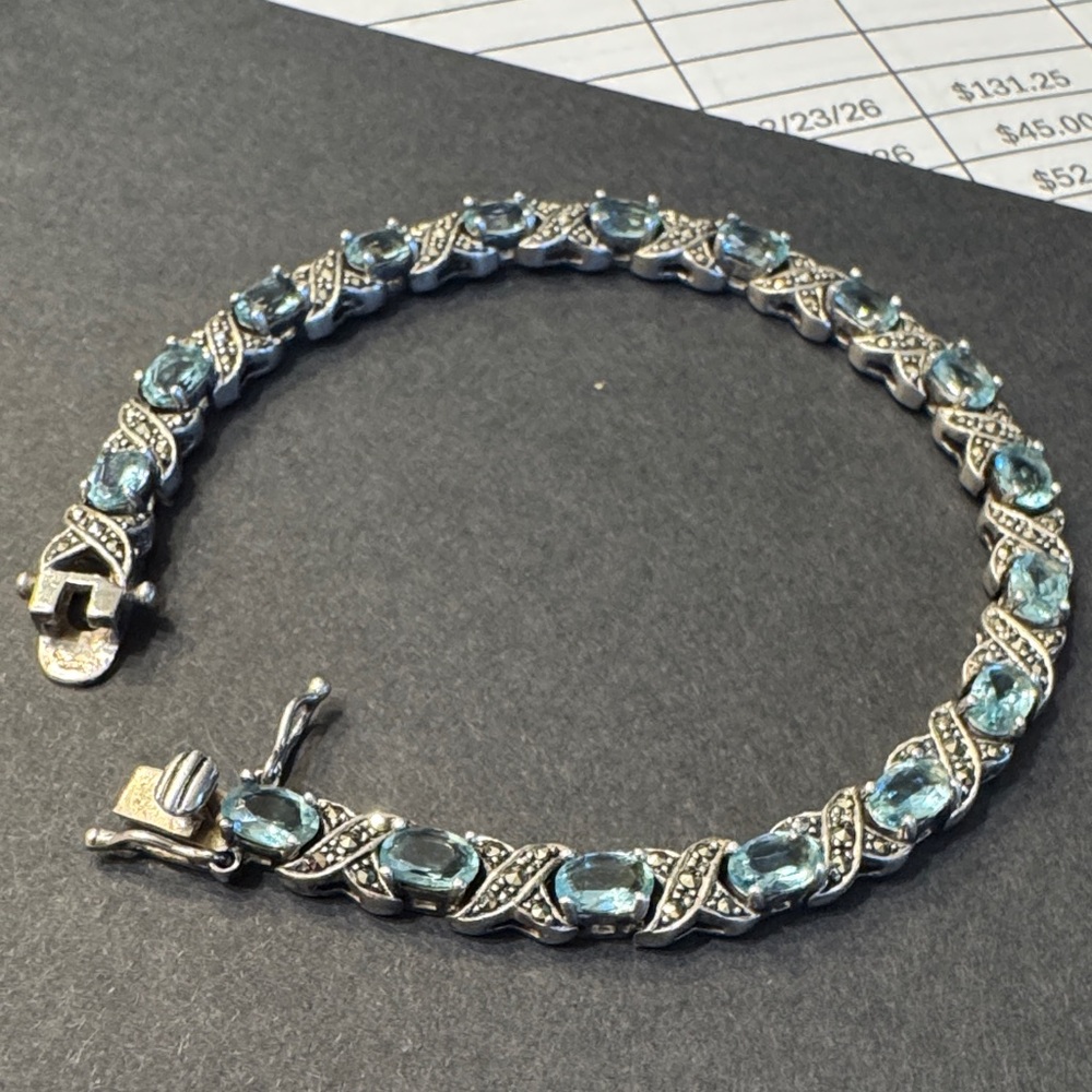 Elegant Silver and Blue Topaz Gemstone Bracelet